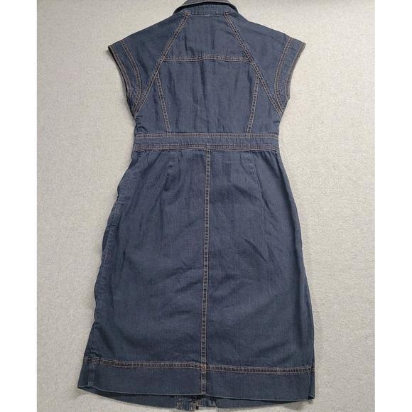 Maeve Anthropologie Womens 2 Dark Blue Denim Button Front‎ Dress Vneck Belted - Picture 11 of 11